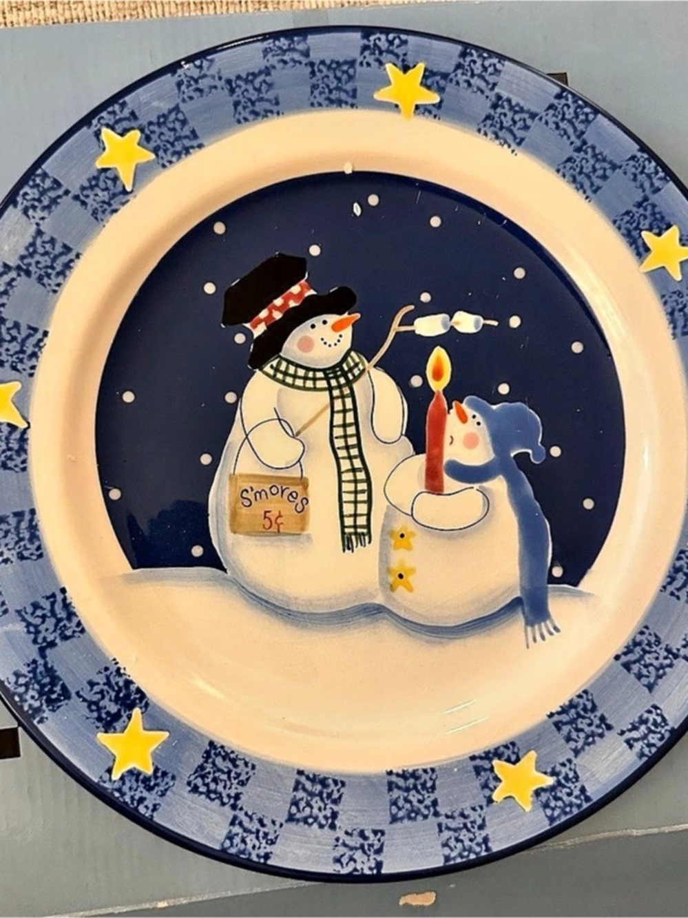Jolly Follies The S'mores the Merrier Large Plate Holiday Plate Blue & Cream